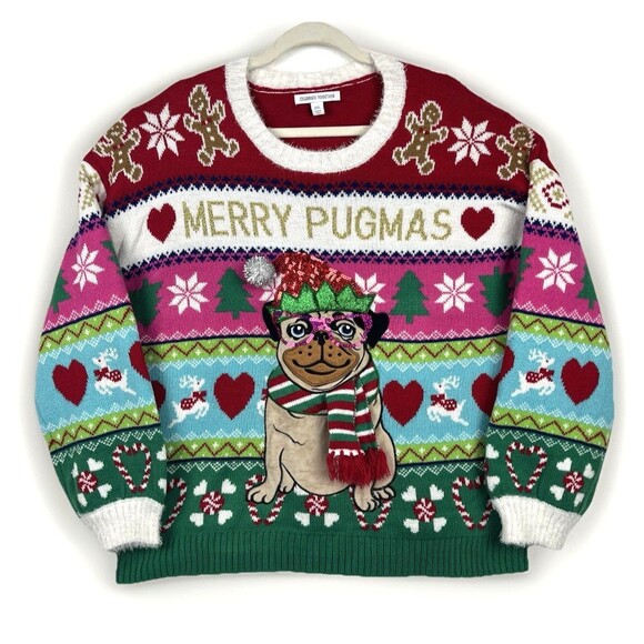 Celebrate Together Ugly Christmas Sweater MERRY PUGMAS Pullover Unisex SZ XXL - Picture 1 of 12